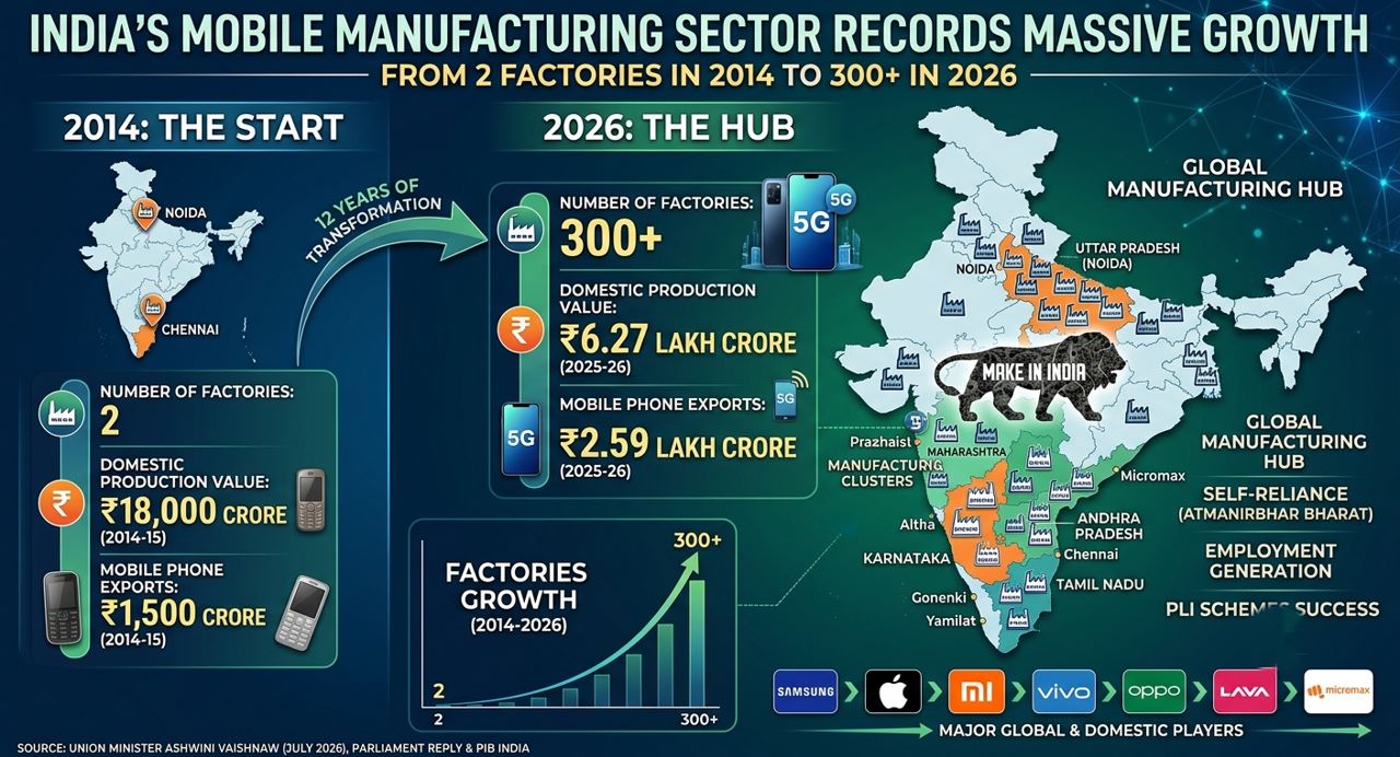 India&rsquo;s Mobile Manufacturing Sector Records Massive Growth, From 2 Factories in 2014 to 300+ in 2026